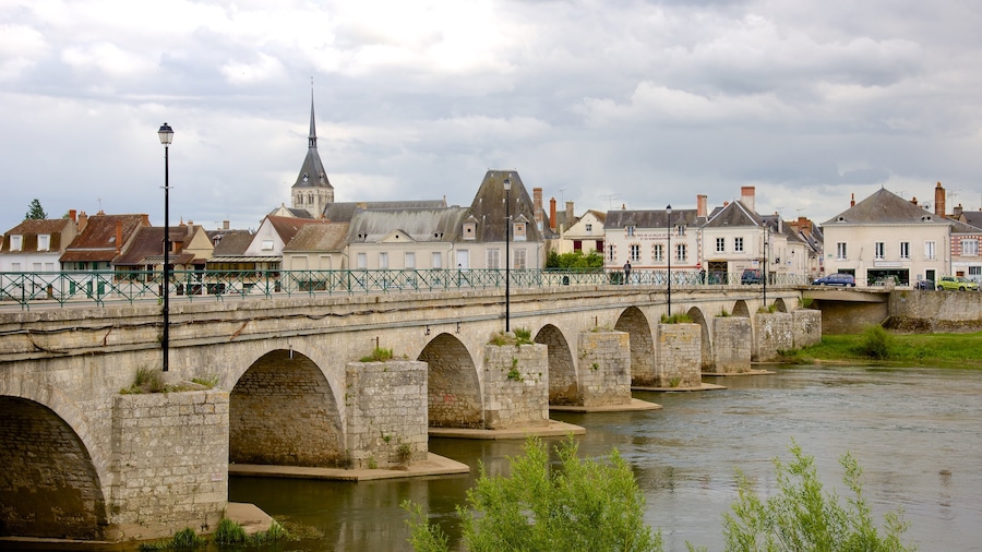 Selles-sur-Cher featuring a bridge and a small town or village