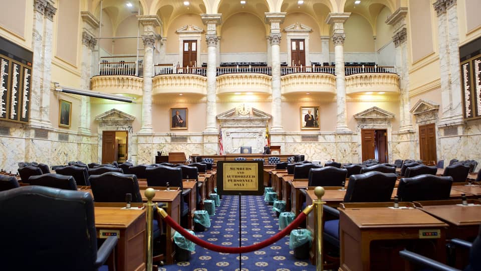 Maryland State House showing an administrative buidling, interior views and heritage architecture