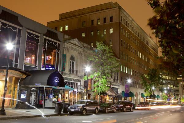 Downtown Washington D.C. showing night scenes, street scenes and a city