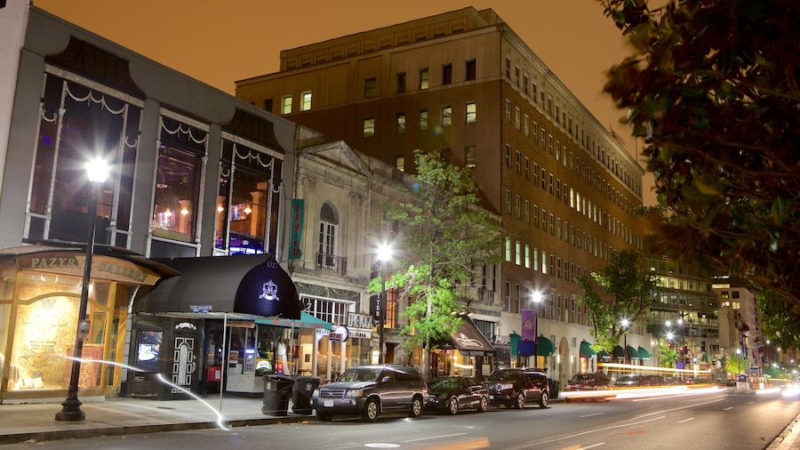 Downtown Washington D.C. featuring night scenes, a city and street scenes