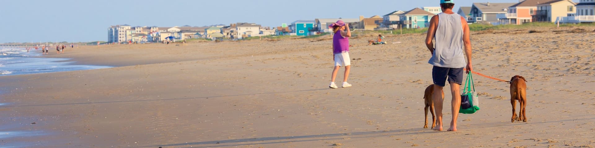 Sandbridge Beach showing a sandy beach and hiking or walking as well as an individual male