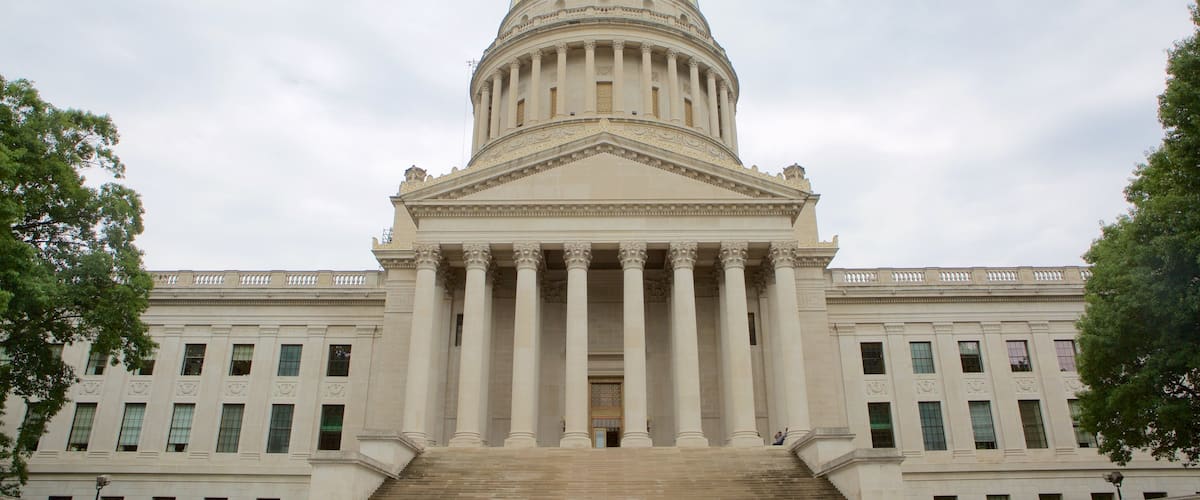 West Virginia State Capitol Building showing heritage architecture and an administrative building