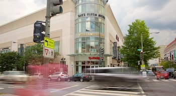 Friendship Heights showing signage, street scenes and shopping