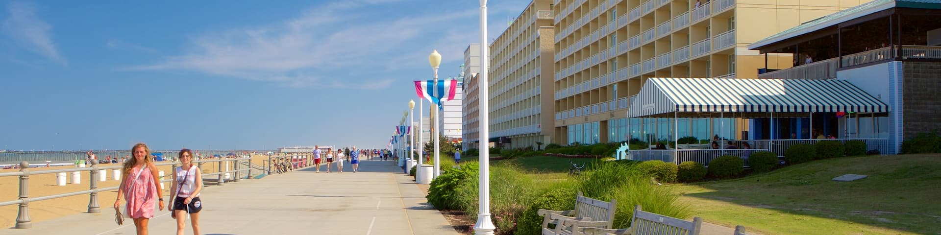Virginia Beach Boardwalk showing general coastal views and a hotel