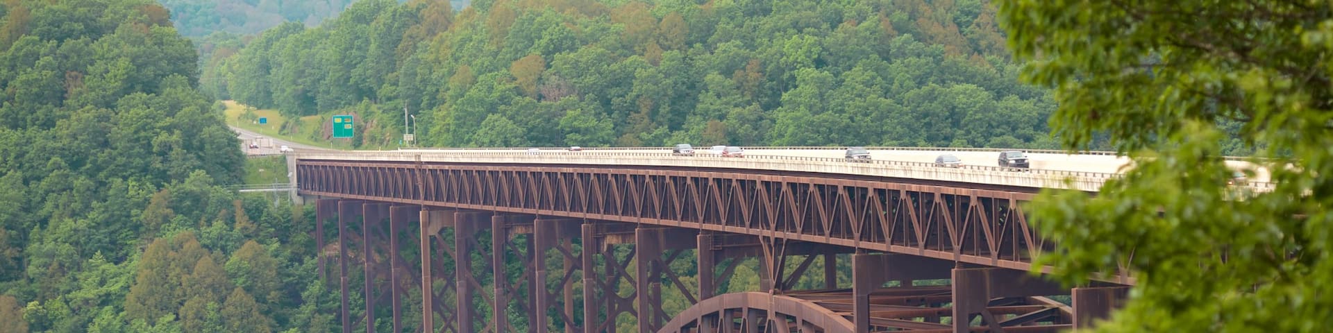 New River Gorge Bridge montrant pont, gorge ou canyon et scènes tranquilles
