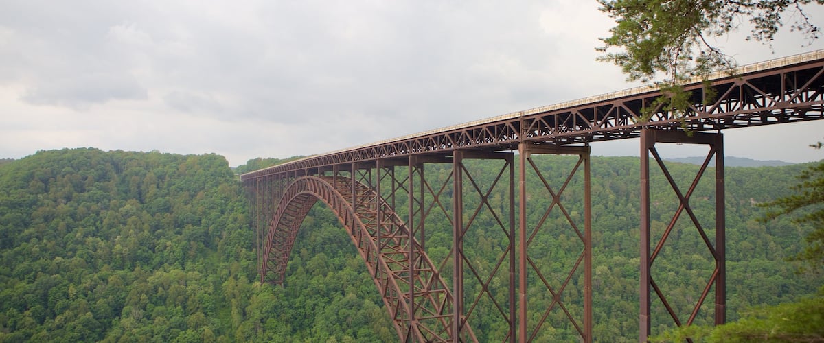 New River Gorge Bridge showing tranquil scenes, a gorge or canyon and a bridge