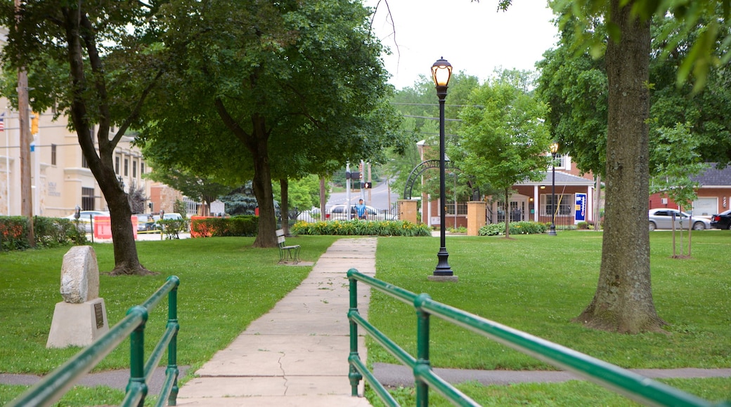 Berkeley Springs State Park showing a city and a park