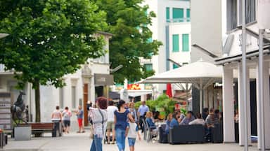 Vaduz som inkluderar caféer, en stad och gatuliv