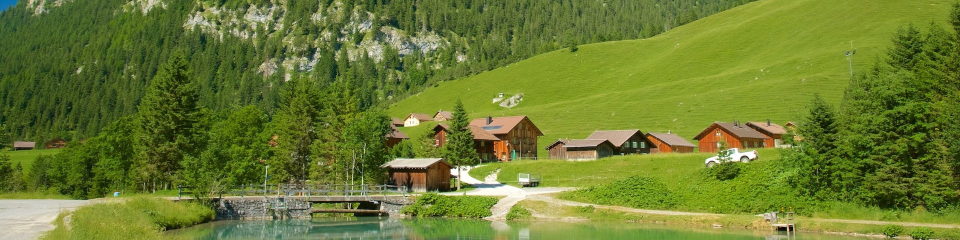 Malbun mit einem Landschaften, ruhige Szenerie und Kleinstadt oder Dorf
