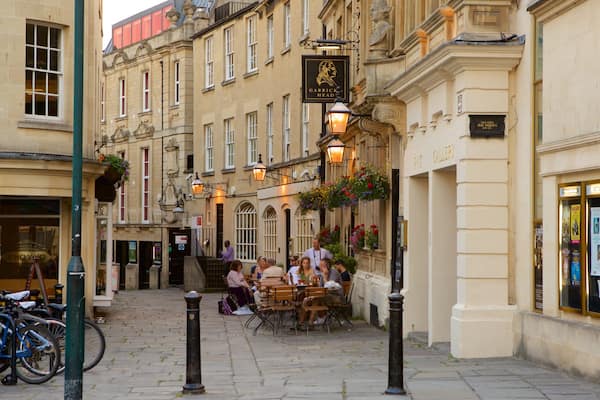 Bath Theatre Royal featuring street scenes, a city and café scenes