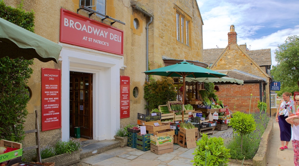 Broadway showing markets and signage