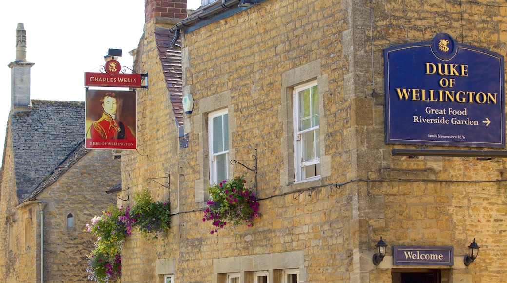 Bourton-on-Water showing signage and heritage elements