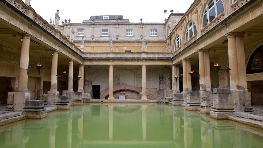 Roman Baths showing heritage elements, heritage architecture and a pool