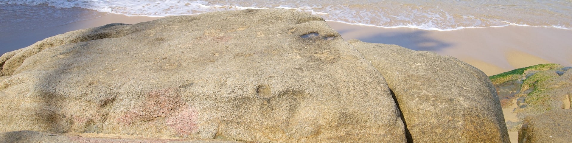 Condesa Beach showing a beach and rugged coastline