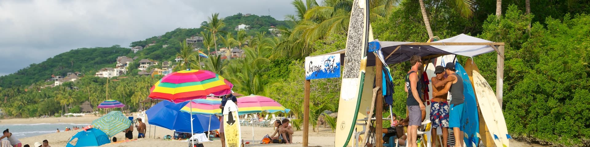 Sayulita og byder på tropiske områder, surfing og en sandstrand