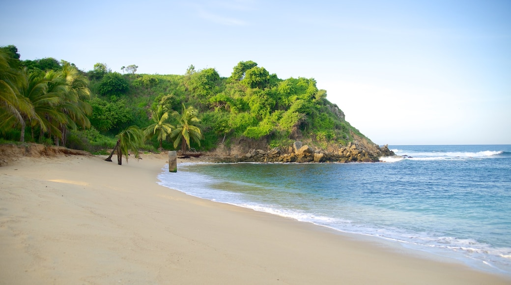 Playa Bacocho ofreciendo vista panorámica, costa escarpada y una playa