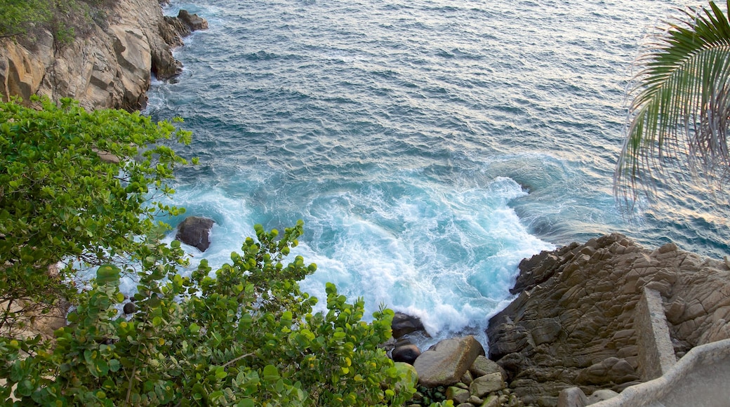 Sinfonia showing rocky coastline and waves