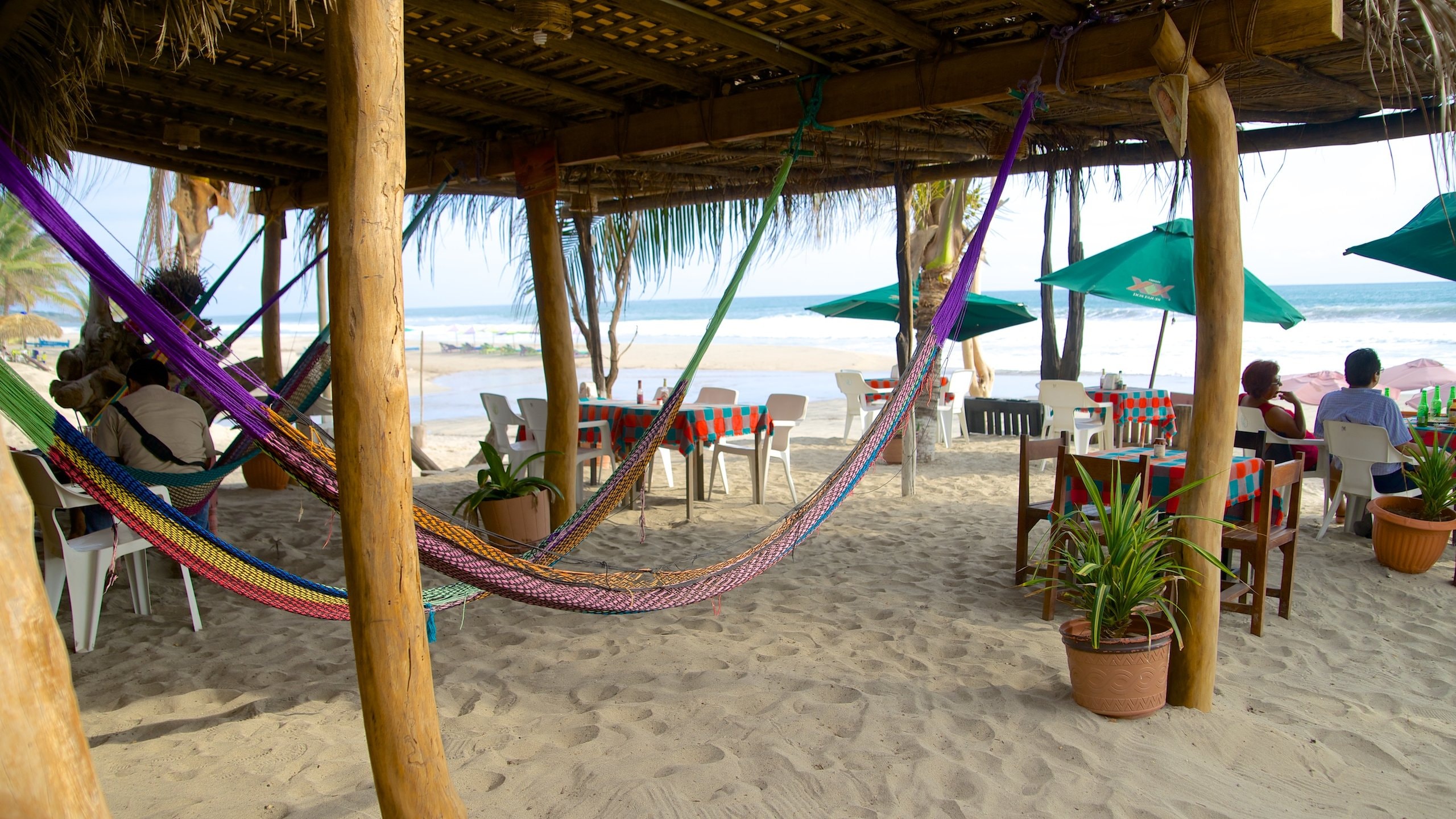 Zicatela Beach showing a beach and a beach bar