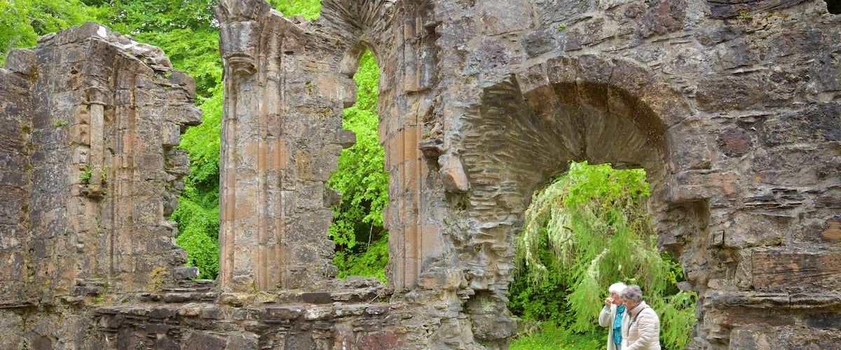 Dunstaffnage Castle and Chapel showing a ruin as well as a couple