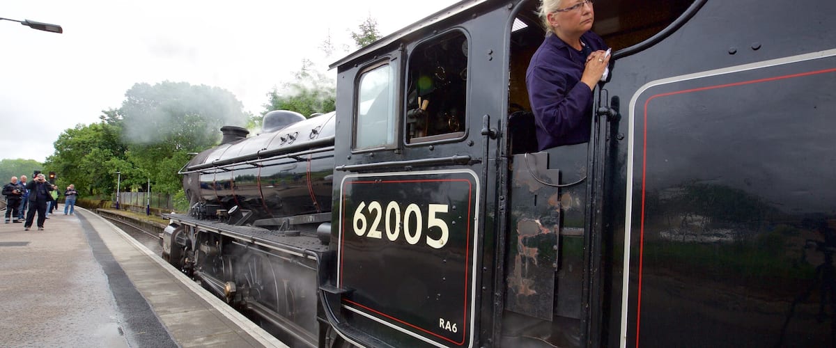 Fort William showing heritage elements and railway items as well as an individual female