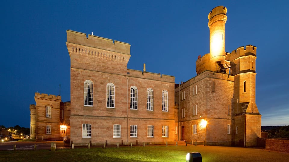 Inverness Castle which includes heritage elements, night scenes and heritage architecture
