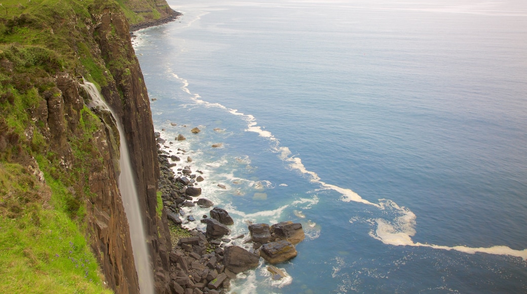 Kilt Rock featuring rocky coastline and a cascade