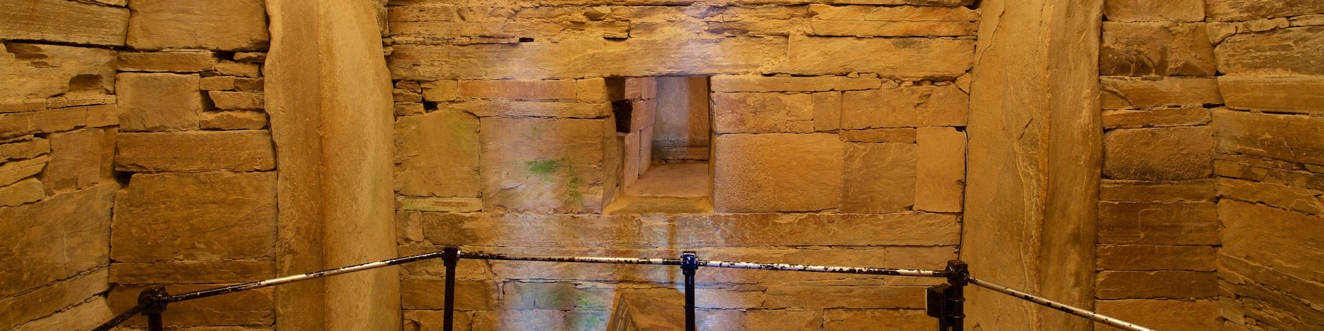 Maes Howe showing interior views and heritage elements