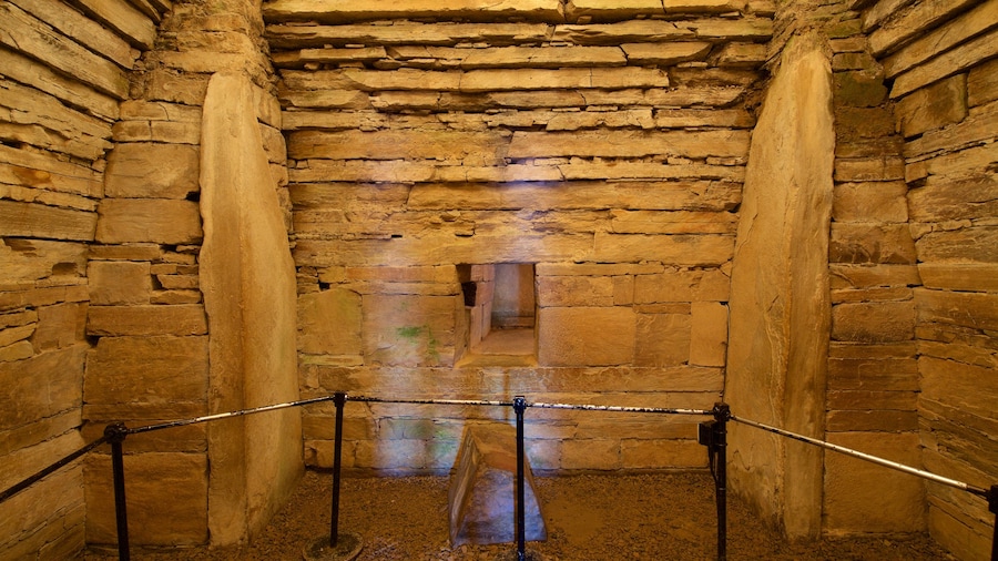 Maes Howe showing interior views and heritage elements