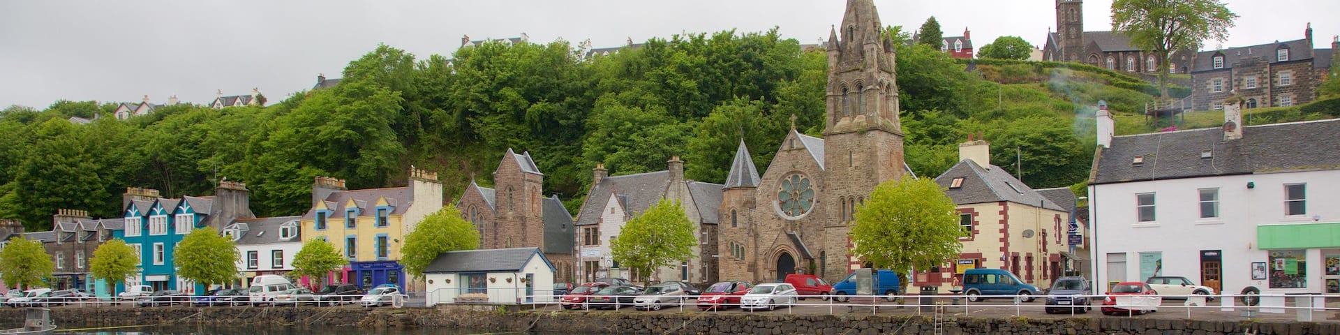 Isle of Mull das einen Bucht oder Hafen, Küstenort und Kirche oder Kathedrale