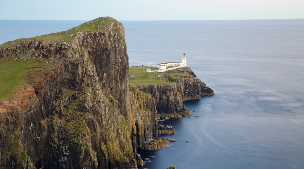 Isle of Skye showing rocky coastline and a lighthouse