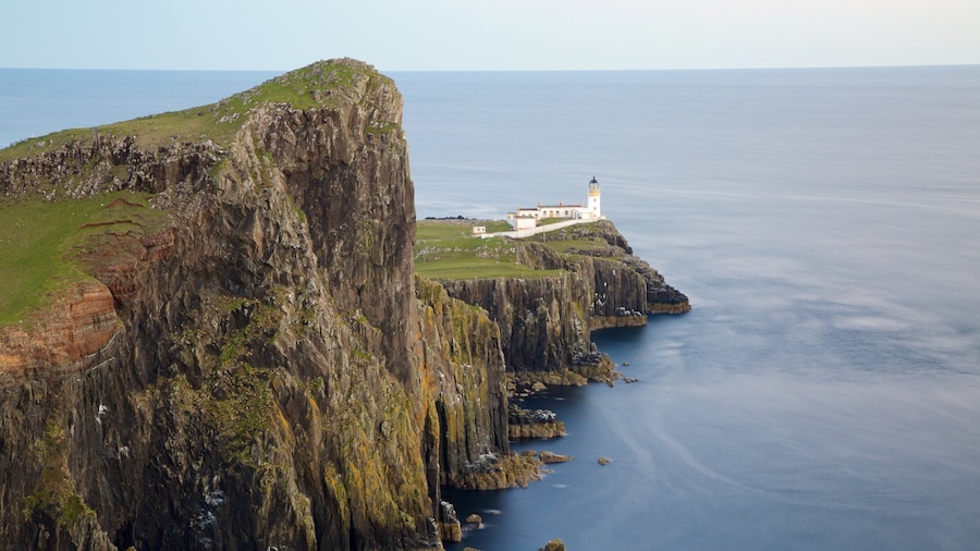 Isle of Skye showing rocky coastline and a lighthouse