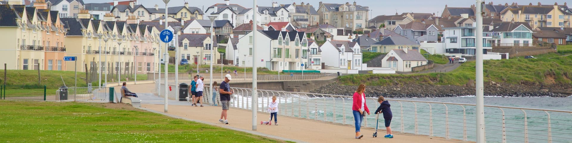 Portrush Beach featuring a bay or harbor, general coastal views and a coastal town