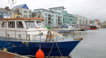 Port de Galway montrant bateau, une rivière ou un ruisseau et une marina