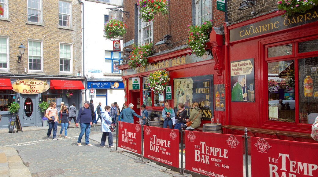 Temple Bar che include strade, bar e segnaletica