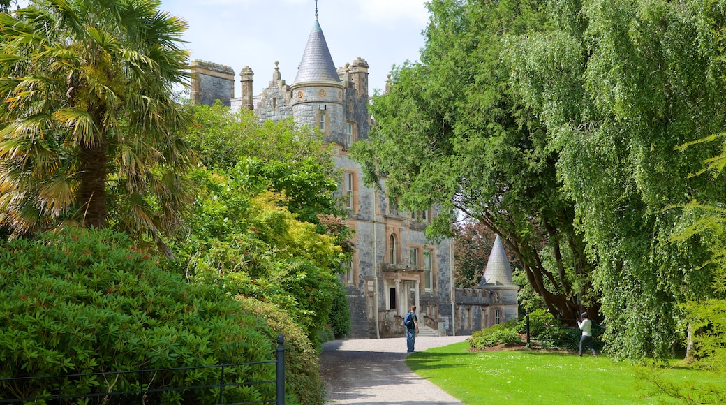 Blarney Castle showing a garden, heritage architecture and a castle