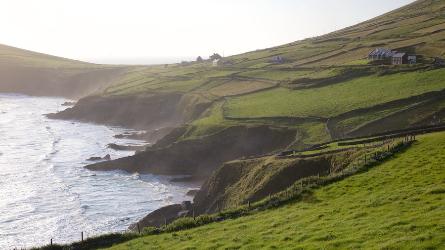 Dunmore Head ofreciendo vistas panorámicas, tierra de cultivo y vistas de una costa
