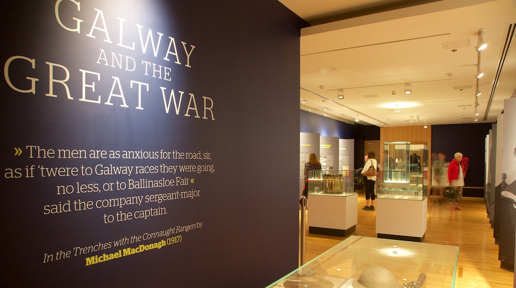 Galway City Museum featuring interior views, signage and military items