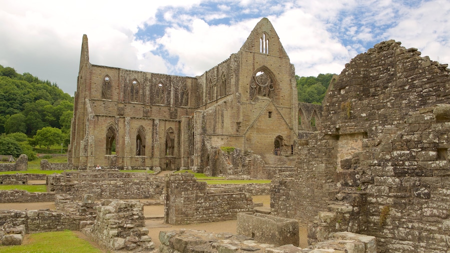 Tintern Abbey showing building ruins, heritage architecture and heritage elements