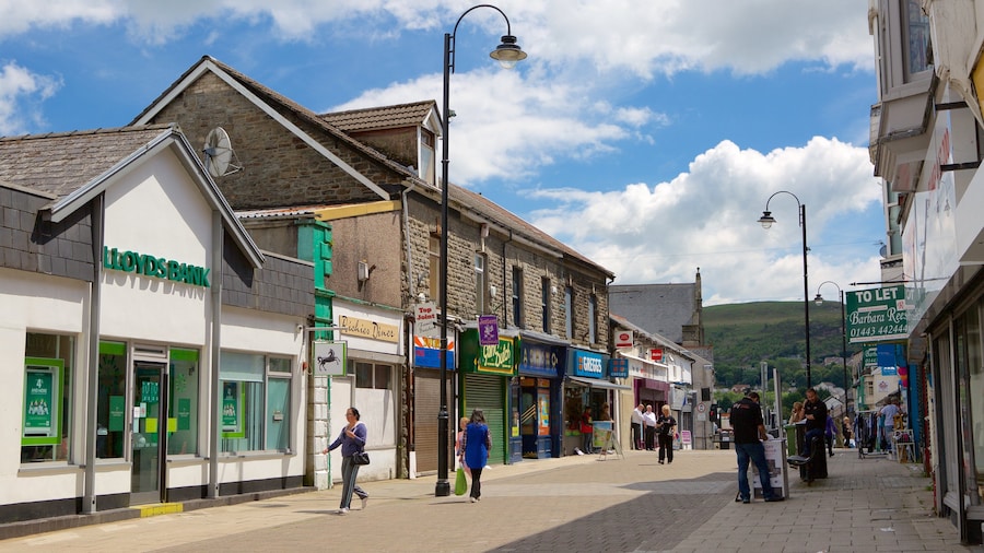 Rhondda Valley featuring street scenes as well as a small group of people