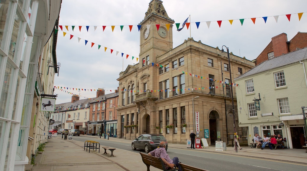 Welshpool featuring street scenes as well as an individual male