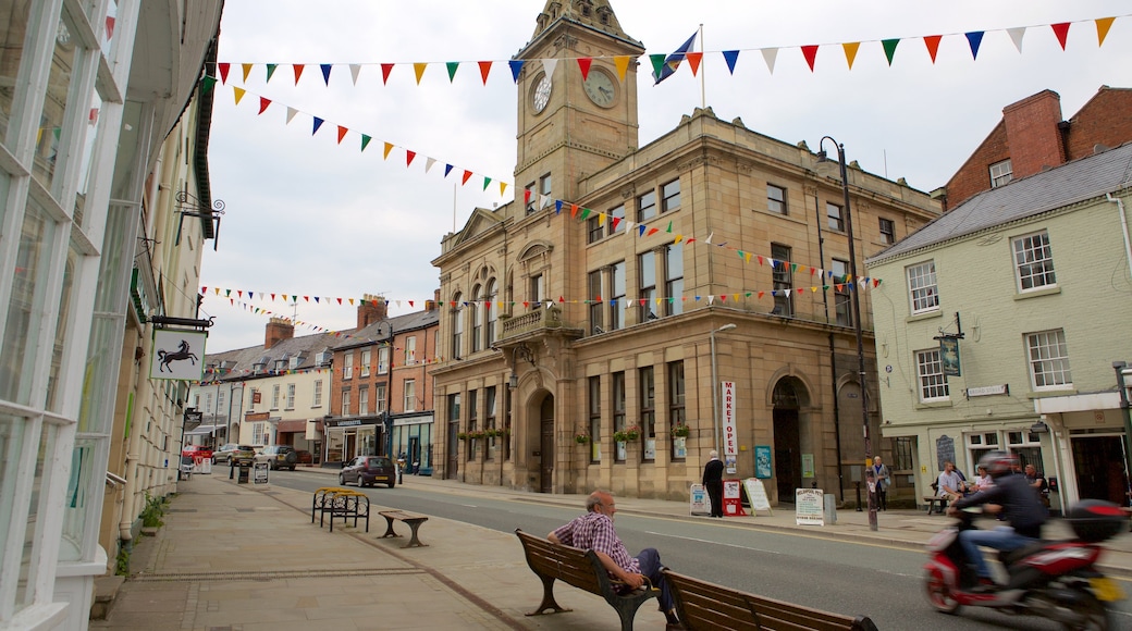 Welshpool featuring street scenes as well as an individual male