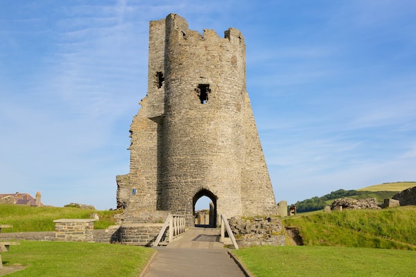 Aberystwyth Castle featuring château or palace, landscape views and a bridge