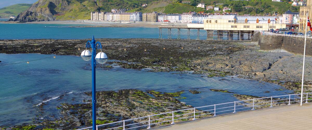 Aberystwyth showing general coastal views, a bridge and a coastal town