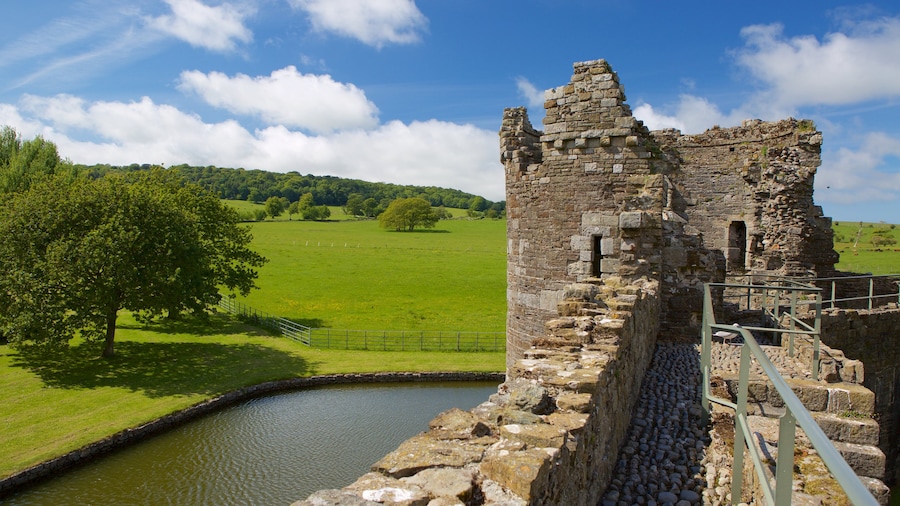 Beaumaris Castle showing tranquil scenes, a castle and a ruin