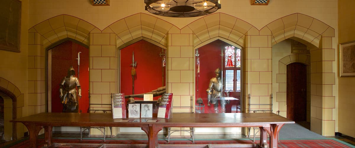 Cardiff Castle featuring a castle and interior views