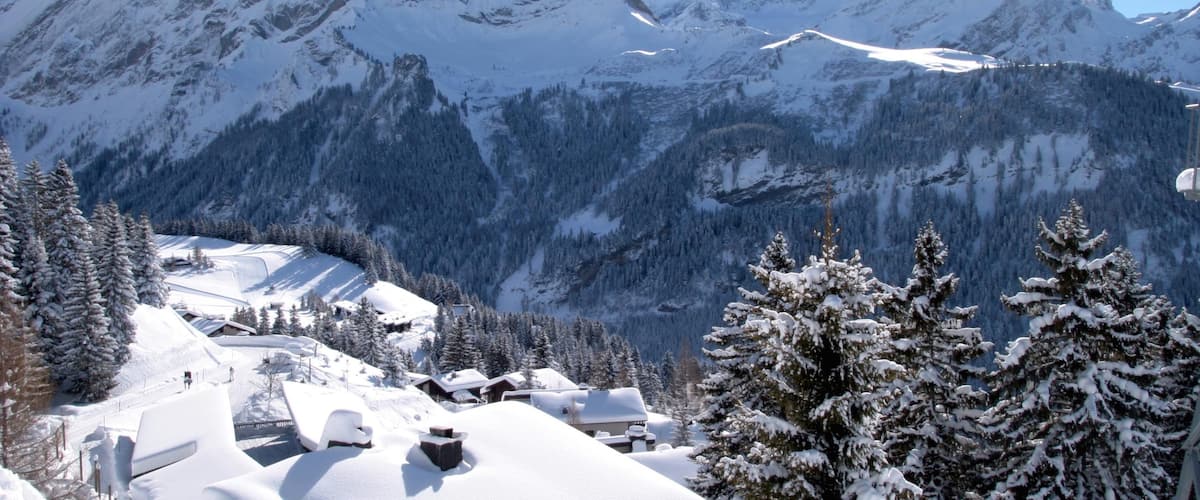 Villars which includes forests, mountains and snow