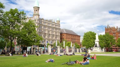 Belfast City Hall showing heritage architecture, a park and heritage elements