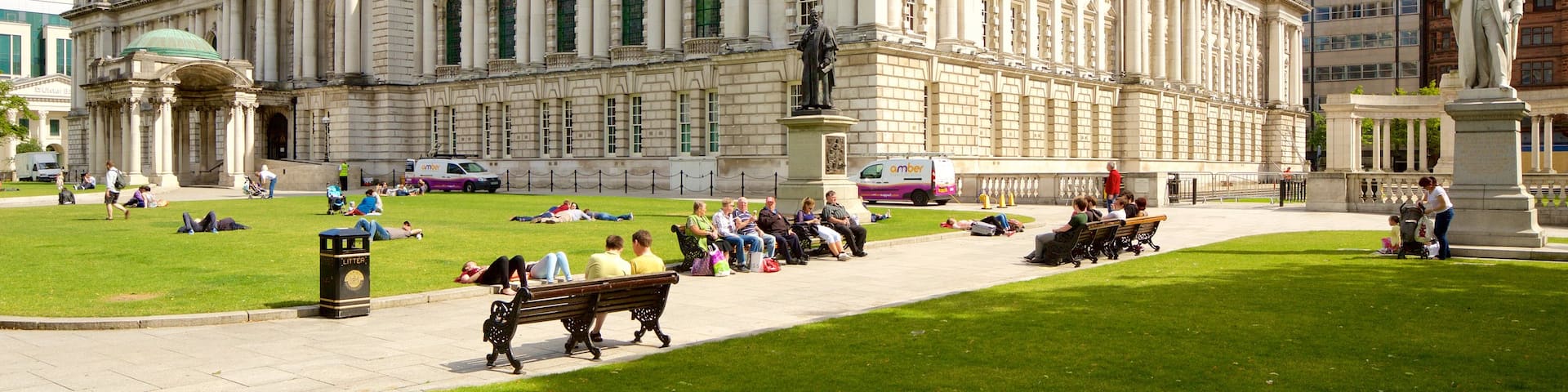 Belfast City Hall which includes heritage architecture, a park and a castle