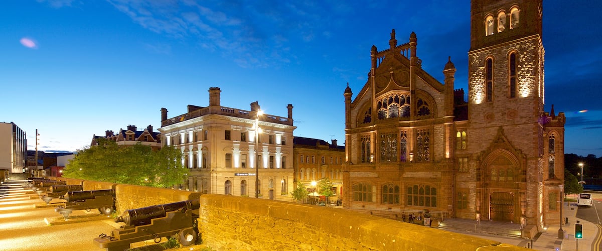Guildhall mostrando patrimonio de arquitectura, elementos del patrimonio y escenas nocturnas