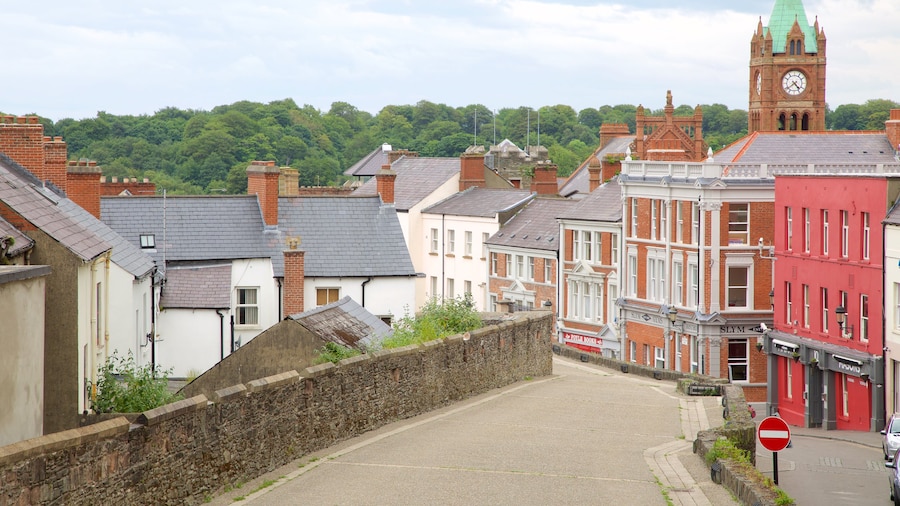 Derry City Walls featuring a city and street scenes